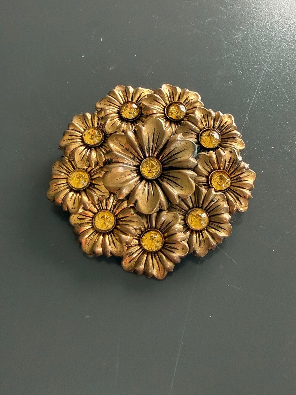 Vintage ornate floral round brooch sentimental